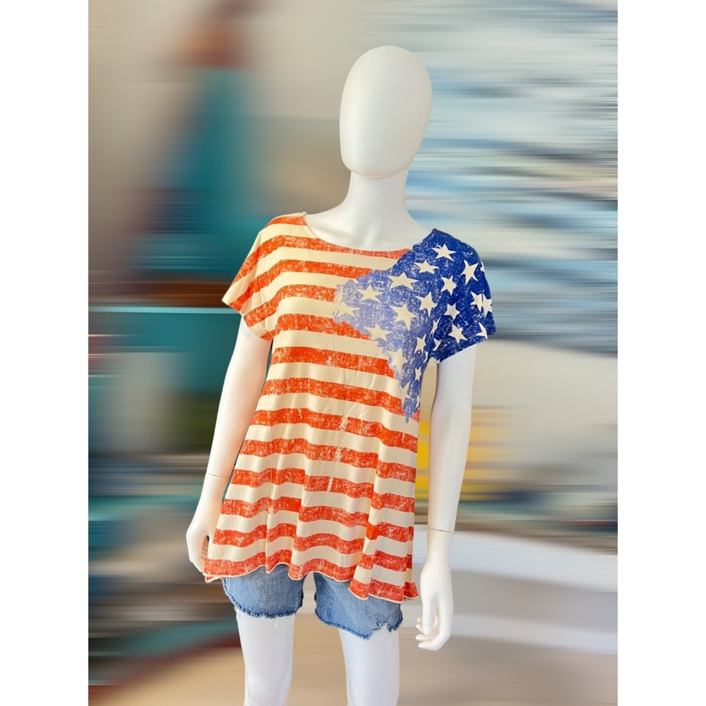 MAZIK American Flag ribbed asymmetrical tee S M L - Picture 3 of 7